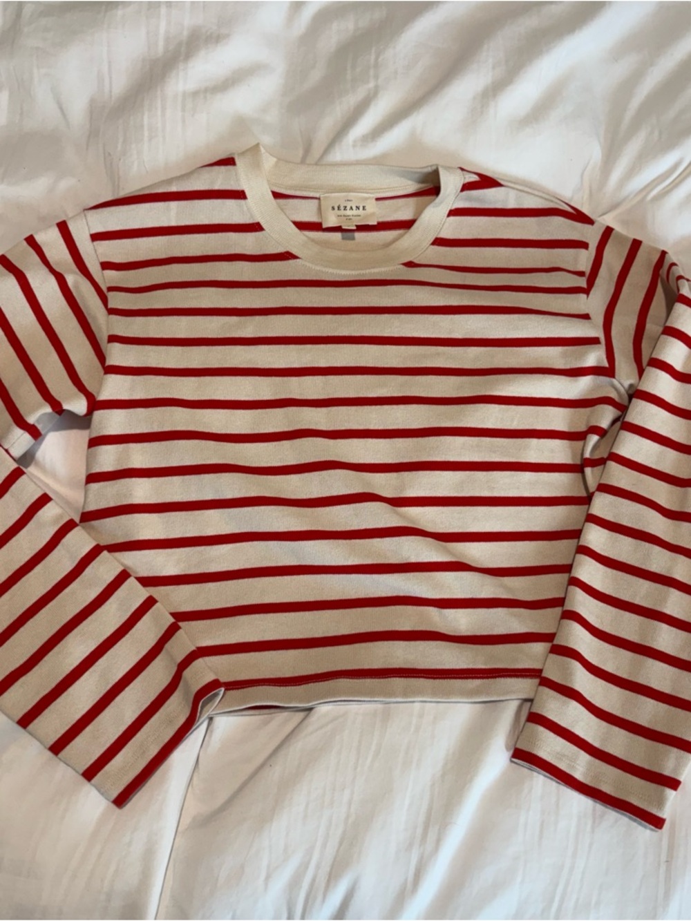 Sezane Cream and Red Striped Knit Top